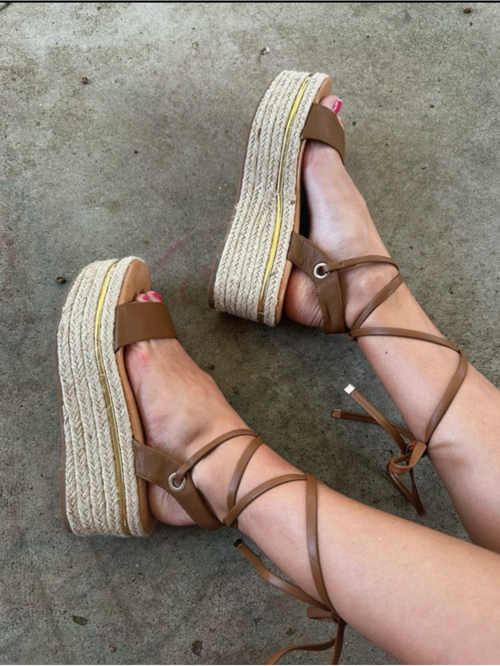 Womens Brown Espadrille Platform Lace-Up Sandals
